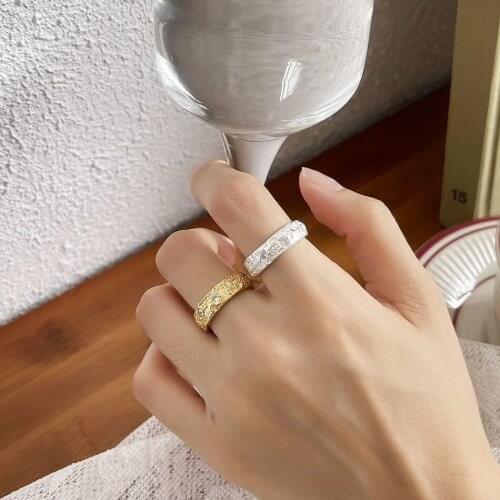 Free Size 925 Sterling Silver Gold Foil Open Band Simple Design Clear Zircon Cz Couple Lover Rings Wedding Bridal Jewelry Gifts