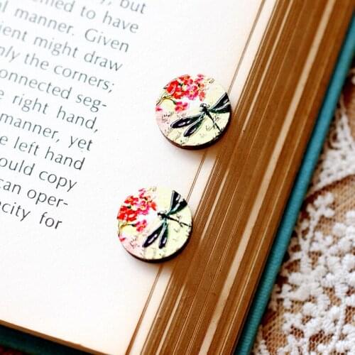Unique 3D Embossed 16mm Round Coloured Drawing pattern Laser Cut wood Cabochon DIY for Rings, Earring,Brooch,Necklace-317