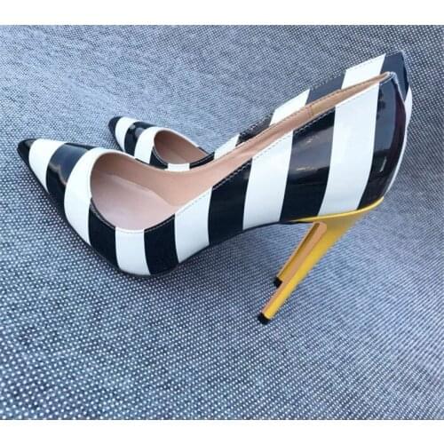 Wide stripes black white ladies shallow 12cm high heels pumps sexy ladies dress party wedding club women shoes QP056 CHENSIR9