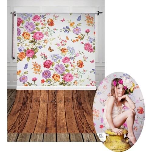HUAYI Vintage Room With Floral Colorful Wallpaper And Wooden Floor Photography Background Photocall Photo Booth Backdrops d-067