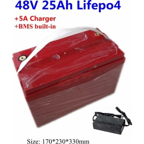 Waterproof 48V 25Ah LiFepo4 battery pack with BMS 16S for 2000W ebike motorcycle quadricycle power supply backup+3A charger