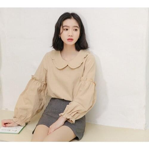 Japanese student sweet lolita shirt vintage peter pan collar lantern sleeve victorian shirt kawaii girl gothic lolita top loli