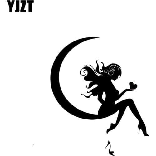 YJZT 12.7*15.6CM Nice Design Sit On The Moon Beautiful Girl Vinyl Decals Car Sticker Covering The Body Black/Silver C20-0211