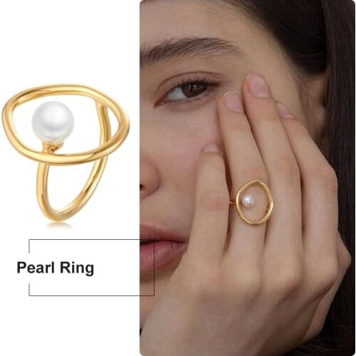 Pearl Rings Open Circle Minimalist Stacking Geometric Statement for Women Girls Jewelry