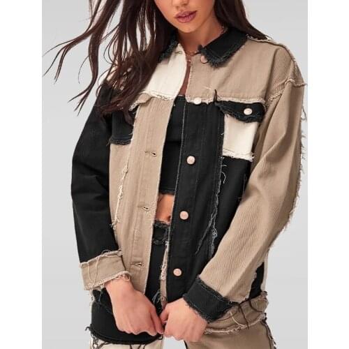 Womens Denim Jacket Patchwork Autumn Fashion Clothing Denim Coats Woman Plus Size Short Warm Jackets Full Spliced new 2021