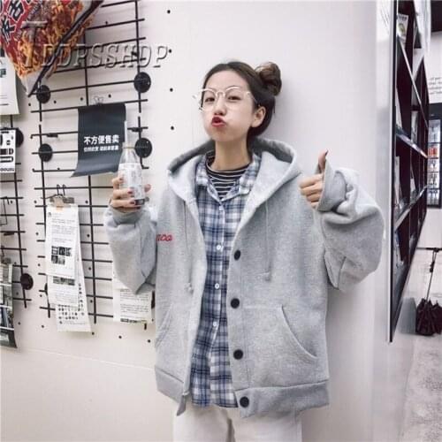 2019 Autumn Loose Bf Style Women Sweatshirt Lining With Fluff Female Hoodies