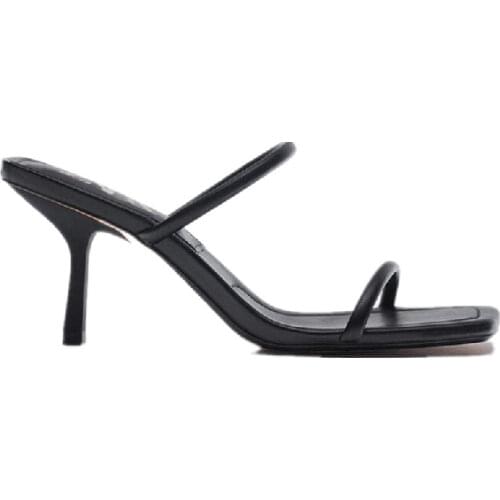 ZAR 2021 Summer New Black One Word With Fashion Square Toe High Heels Sexy Outer Wear Stiletto Muller Sandals And Slippers Women
