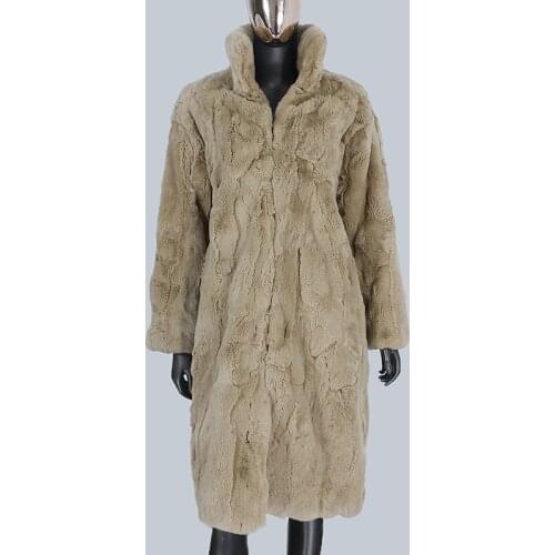 BLUENESSFAIR 2021 Long Natural Real Rex Rabbit Fur Coat Winter Jacket Women Outerwear Streetwear Thick Warm Korea Fashion Loose