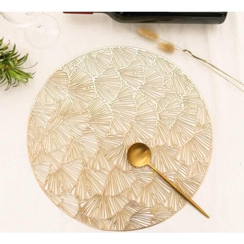 Gold Ginkgo Leaf Round Placemats for Dining Table a Set of 6 Metal Hollow Table Mats for Table Decoration