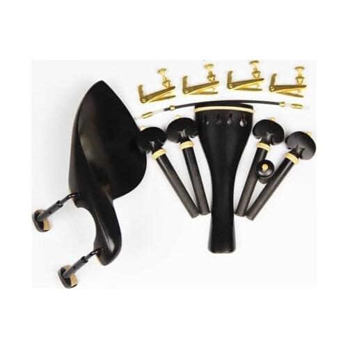 1 Set New Ebony Wood 4/4 Violin Accessories Chin Rest Black Hook Clamps Installed Tailpiece Strings Tuners