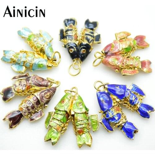 10pcs Many Color High Quality 25x25mm Cloisonne Enamel Double Fish Pendants Fit For Earrings & Necklace Making Findings
