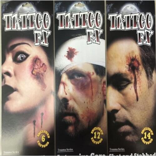 3pcs Temporary Tattoo Sticker Horror Terror Wound Realistic Blood Injury Scar Tattoo Sticker For Halloween Makeup Body Art