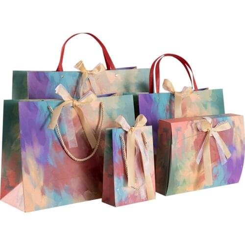 5Pcs/Lot New Design Paper Gift Bags 5 Sizes Wedding Party Favor Bags Pretty Jewelry Bag Shopping Bags for Boutique with Handles