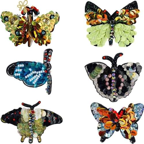 Beaded Sequin Butterfly Applique Decorative Patches Sew on Badges for Women Clothing 5 pieces