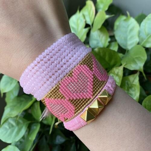 BLUESTAR Women MIYUKI Bead Bracelet Heart Jewelry Pulseras Mujer Pink Crystal Bead Handmade Armband