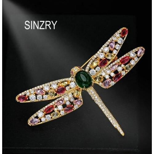 SINZRY hot cubic zircon dazzling dragonfly brooches pin lady Korean stylish trendy jewelry accessory