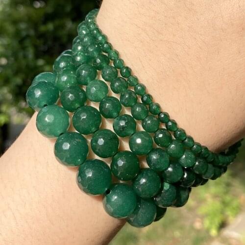 Natural Faceted Green Jades Stone Round Beads For Jewelry Making 4/6/8/10/12mm Spacer Loose Beads Diy Bracelet Necklace