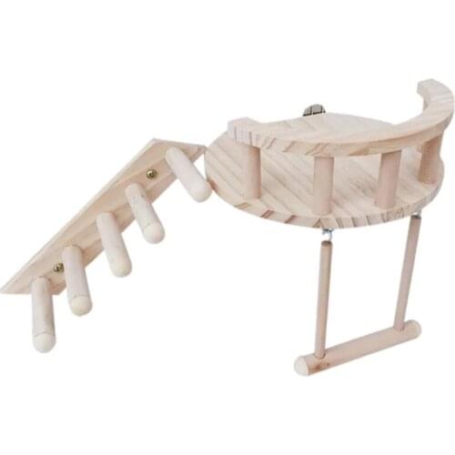 Hamster Wooden Platform Small Pet Cage Fence Play Stand Climbing Ladder Swing Toy For Parrot Perch-ABUX