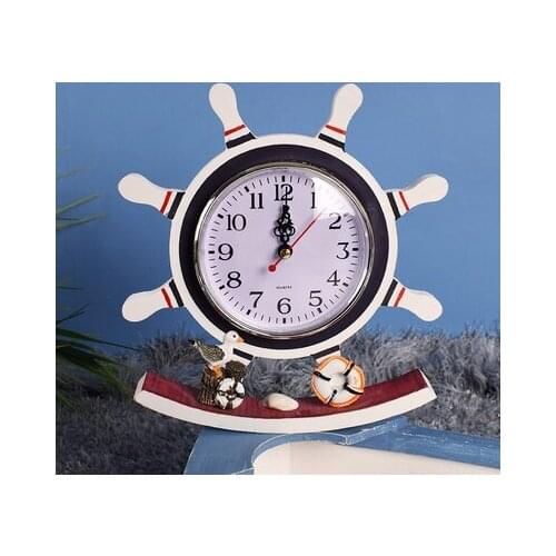 Mediterranean Style Wooden Rudder Helmsman Swinging Bell Ornaments Home Furnishing Clock Living Room Bedroom Desktop Watches