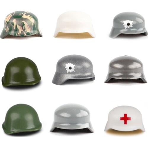 Building Blocks Military Printed Hats WW2 Accessries Army Camo MOC Soldiers Helmet DIY Toys Bricks Police Caps Compatible C065