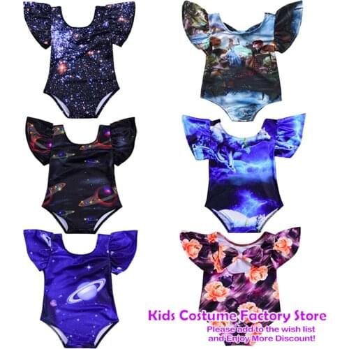 Summer 0-4Years Baby Girls Swimsuit 2021 New One Piece Swimwear Cartoon Style Childrens Swimwear Starry Sky One Piece Swimsuit