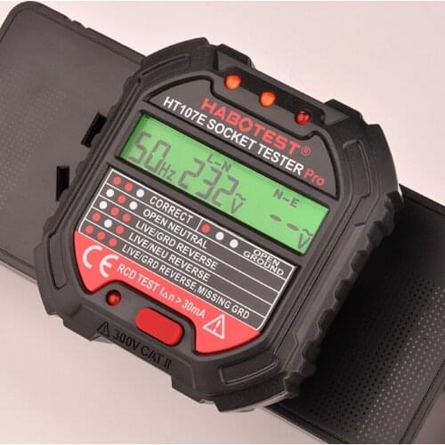 Line Tester RCD Tester Electrical Socket Testers EU/UK/US Plug HT107 Socket Testers Voltage Test with LCD Display