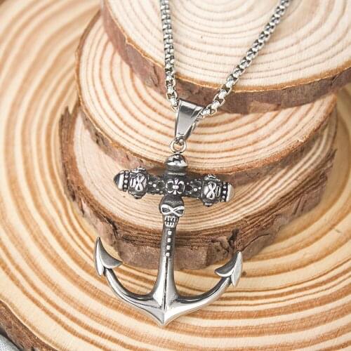 Stainless Steel Fashion Tribal Chief Jewelry Gothic Punk Necklaces for Men Square Pearl Chains Skull Cross Pendant Necklace