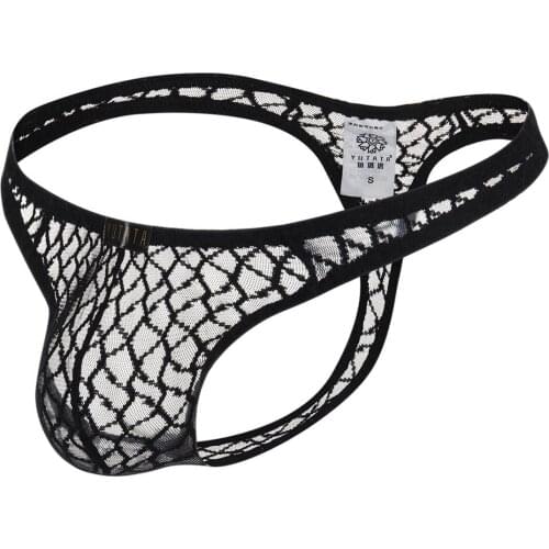 Mens Bikini Gay Lingerie Sexy Mens Large Size Sexy Transparent Lace Mens Underwear Thong Bikini Briefs Non-slip Cotton Mens