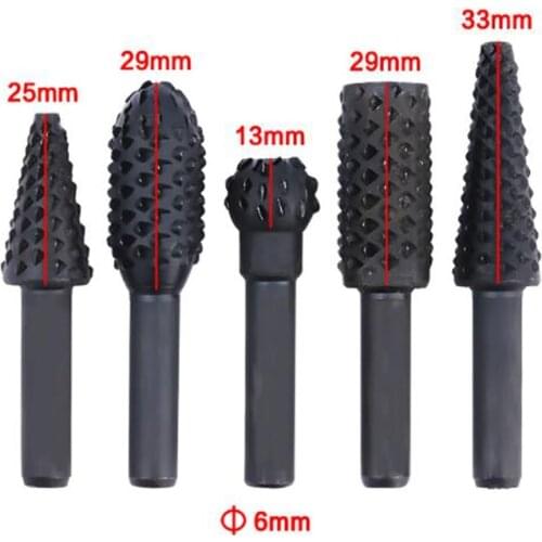 5Pcs/set Carbon Steel Rasp File Drill Bits Set, Woodworking Carving Grinder Drill Rasp Tool, 1/4" Round Rotary Files Set