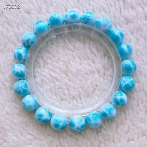 Natural Blue Larimar Gemstone Round Beads Bracelet Bangle 9.8mm Water Pattern Larimar Women Men AAAAAA