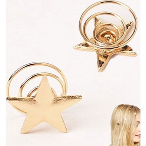 2021 Latest fashion gold color stars coil spring clips hairpin Hair Jewelry for woman girl wedding jewelry wholesale gift 1pcs