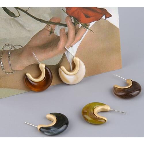 New style 30pcs/lot color moon resin decoration letter C shape alloy fashion women earrings stud diy jewelry earring accessory