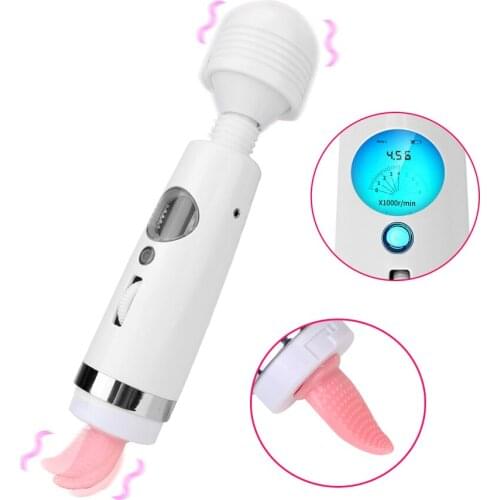 New LCD Screen Magic Wand Tongue Licking Vibrator For Clitoris Sucker Nipple Pussy Massager Anal Plug Sex Toys Women Erotic Shop