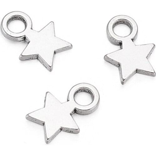 PandaHall 100pc 10x8mm Antique Silver Color Star Small Pendant Charms for Jewelry Making DIY Accessories