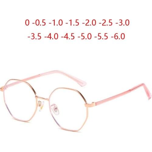 Polygonal Sheet Legs Anti Blue Rays Customized Glasses Women Vintage Metal Student Myopic Spectacles 0 -0.5 -1.0 -1.5 To -6.0
