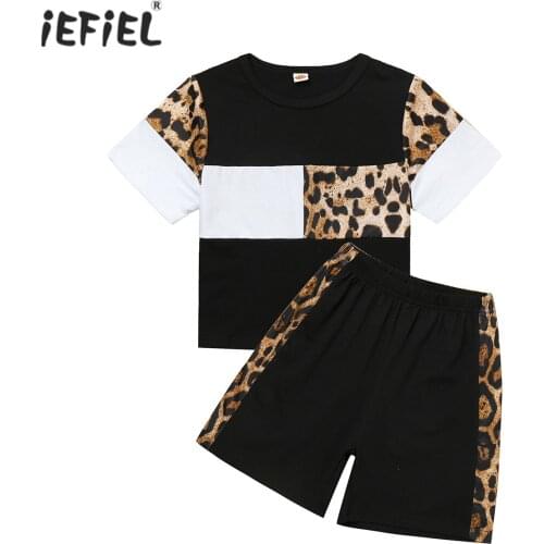 Casual Kids Clothes Boys 2 Piece Set Summer Sport Clothing Leopard Short Sleeve T-shirt Tops + Shorts Children Tracksuit Outfits