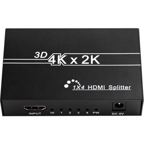HDMI Splitter 1 in 2/4 Out 4K Aluminum Ver1.4 HDCP, Powered HDMI Splitter Supports 3D 4K@30HZ Full HD1080P for HDTV DVD PS3 Xbox