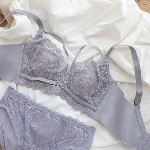 Sexy Lace Cross Underwear Womens Thin Style Without Steel Rings Suitable for Big Breasts B Cup Gathering Adjustable Bra Set