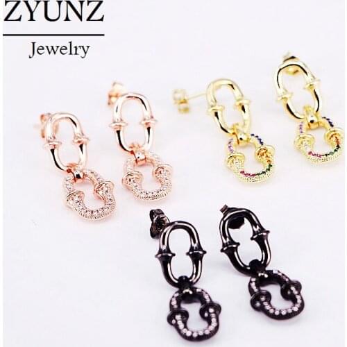 4 Pairs, Crystal Zirconia Stud Earring CZ Micro Pave Geometric Earringd For Women Girls