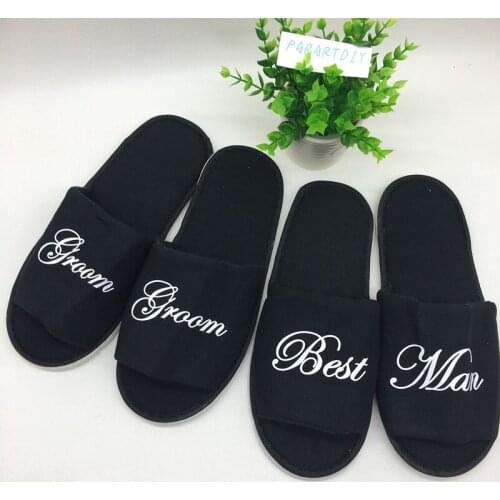 GOLD black Groomsmen groom bestsman spa slippers wedding birthday Bachelorette party favors company gifts