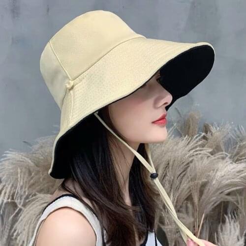 Anti-UV Wide Brim Sun Hat Women Vacation Summer Foldable Bucket Hat Large Brim Korean Beach Fishing Hunting Panama Visor Sun Hat
