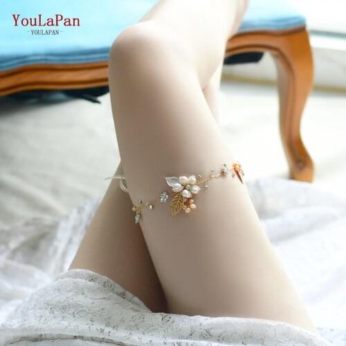 TOPQUEEN HT01-G Crystal Rhinestones Pearls Wedding Garter Belt Sexy Garters for Women/Female/Bride Thigh Ring Bridal Leg Garter