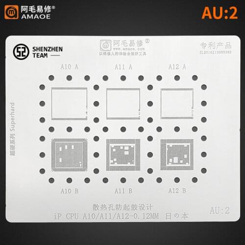 AMAOE Stencil AU:2 AU2 For iPhone A10 A11 A12 CPU RAM Upper Lower BGA Reballing Stencil Tin Planting Net Welding Template