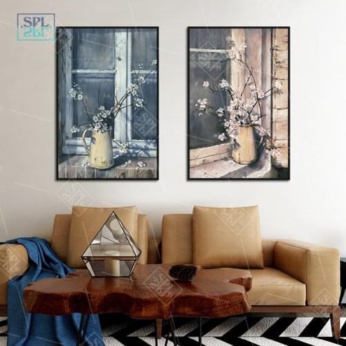 Bedroom Decoration Vintage Vase Canvas Oil Painting Nordic Style Home Decor Wall Art Picture Peach Flower Blossom Print Posters