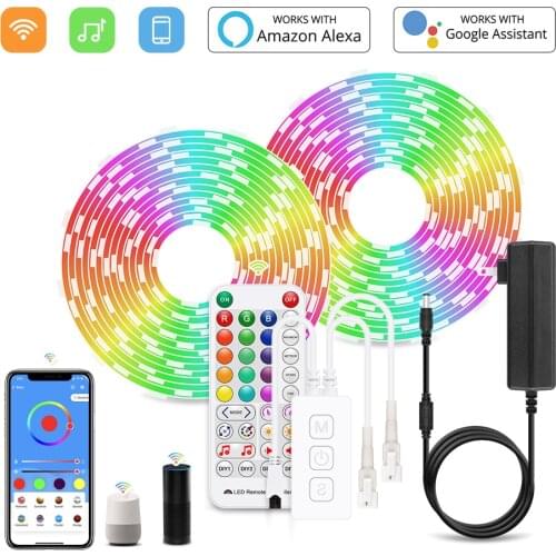 WiFi Dream RGB LED Strip DC 12V LED Light Addressable Flexible Smart Lighting Ribbon Tape Work with Alexa Google Assistant Voice
