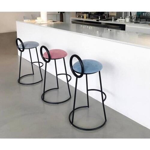 Iron art bar chair Nordic front desk high leg bar stool milk tea shop cafe chair Korean bar chair