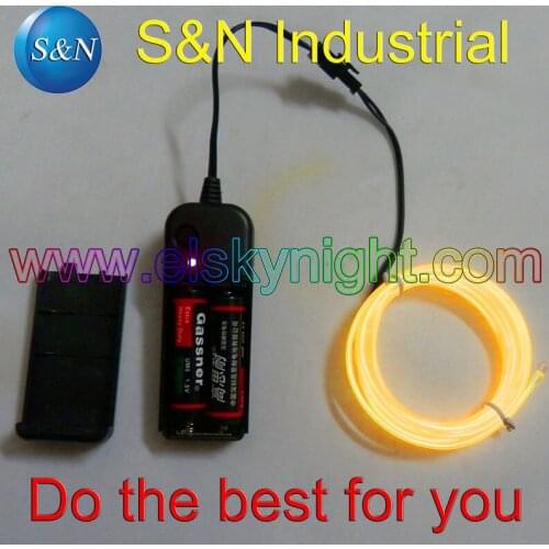 Yellow 2Meters el wire neon light +inverter 2AA batteries case +free shipping