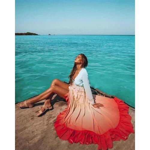 Womens dress 2021 new fashion spring and autumn deep V Ruffle irregular loose long sleeve gradual change dress long skirt y2k