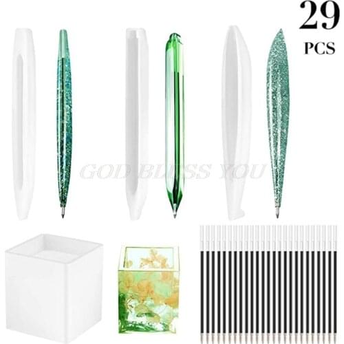 1 Set Crystal Epoxy Resin Pen Ballpoint Holder Mold Plant Flower Pot Casting Silicone Mould DIY Crafts Decor Making Tool
