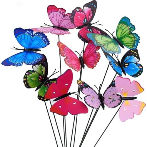 10pcs Bunch Of Butterflies Garden Yard Planter Colorful Whimsical Butterfly Stakes Outdoor Decor Flower Pots Decoration